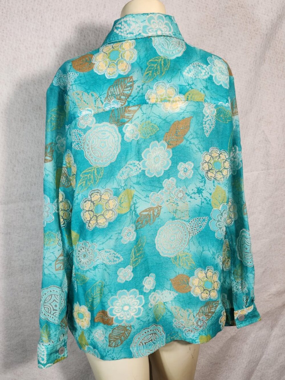 Alfred Dunner Womens Blouse Size 16 Long Sleeve Green Sheer Floral EUC Fast Ship - Picture 3 of 11